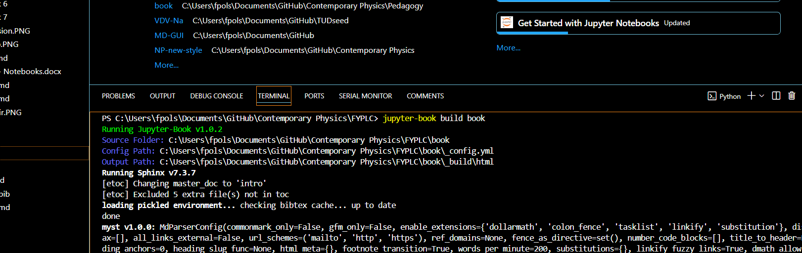 The VSC terminal to interact with the computer using the command line